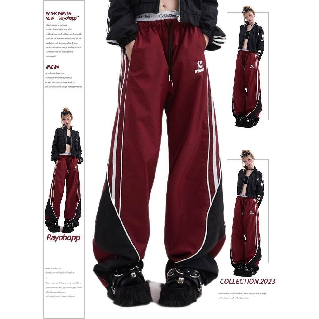 American Street Casual Pants Retro Side Stripe Design Straight Preppy Style Sports Trousers