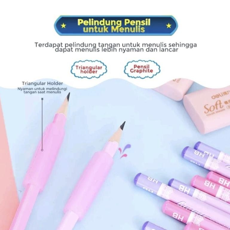 

re-65 TOKO_ATK168 Deli Stationery Set 4 in 1 Rautan Pensil 12pcs Pensil 2 Penghapus Dan 2 Penutup Pena 68896 Hemat
