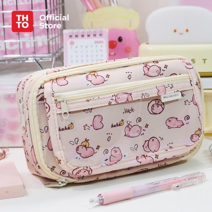 

THTO Layer Tas Tempat Pensil Case Pouch Anak Sekolah Capybara Transparan PVC Stationery Kantor A122 KGS