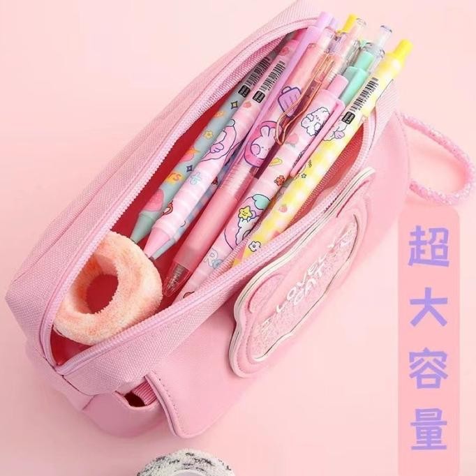 

Kotak tempat pensil case resleting anak glitter cat kucing lucu 3 slot KGS