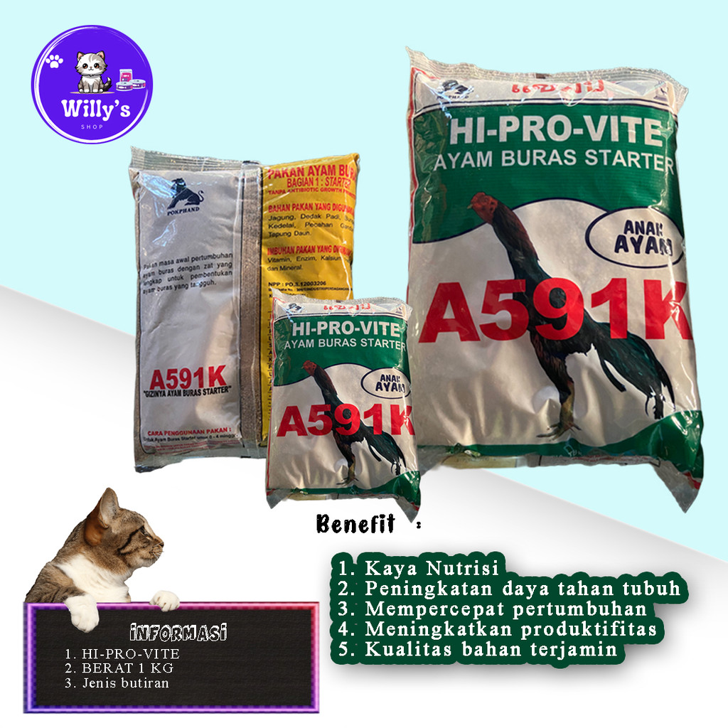 hiprovite 591k por ayam 1kg pakan ayam petarung