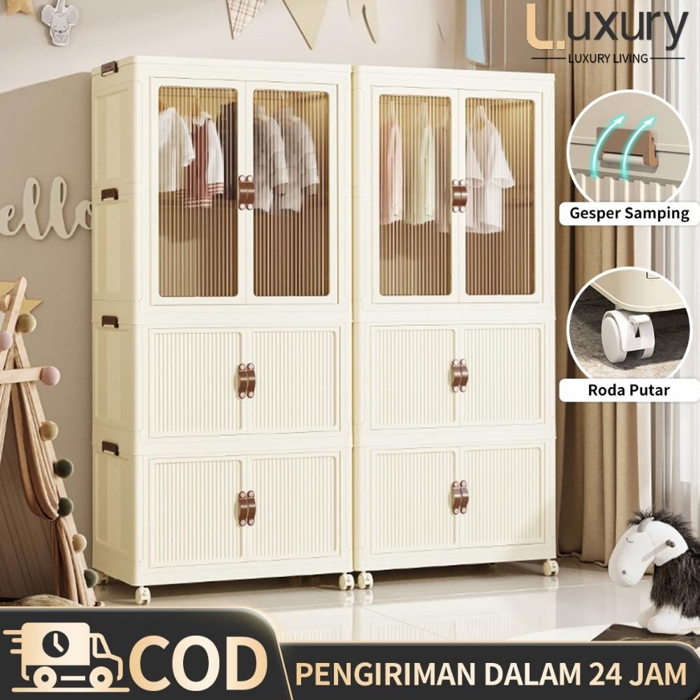 Lemari plastik lipat/Lemari plastik lipat premium/Lemari Baju Wardrobe Pintu Transparan