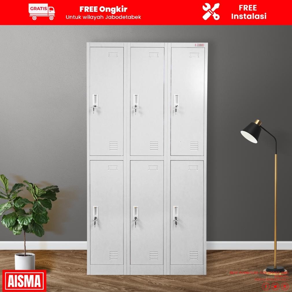 Loker Karyawan / Loker Sekolah / Loker Besi 6 pintu minimalis warna putih