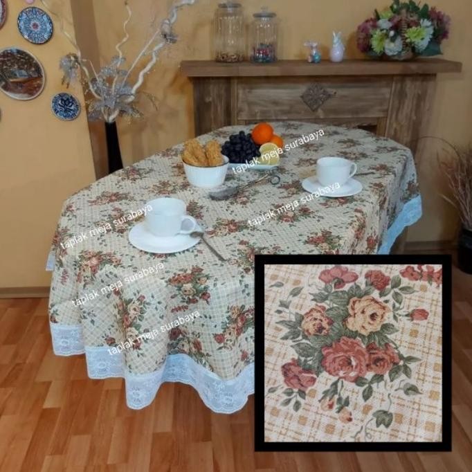 Taplak Meja Makan Oval 6 - 8 Kursi - Taplak Meja Makan Oval Anti Air