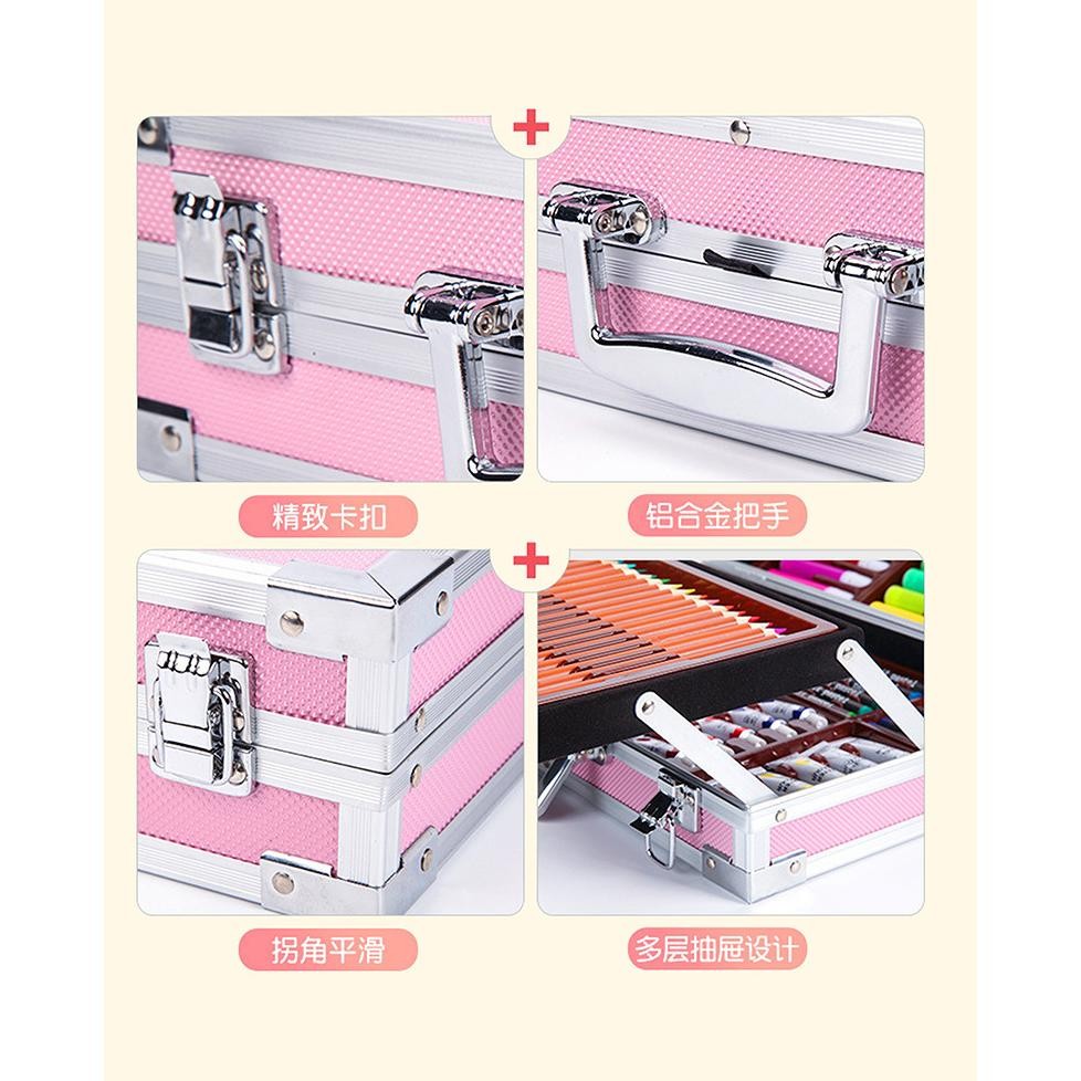 

CQ37 WD Crayon Set 145pcs Koper Aluminium Besi Krayon Pensil Warna 145 Pcs Box Alat Lukis Anak Koper Set Murah
