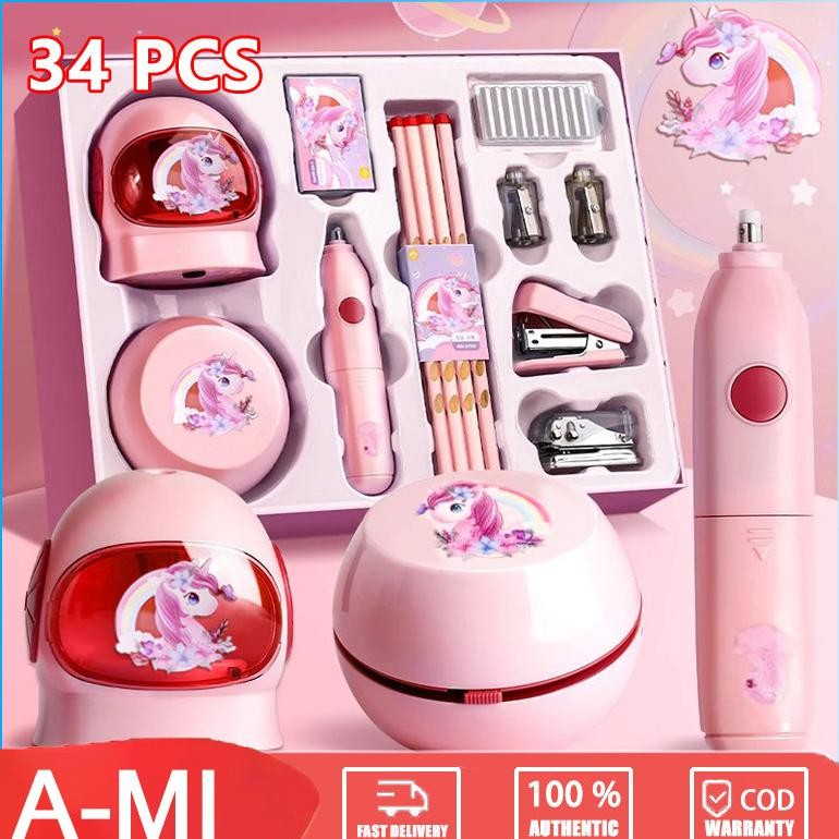 

yl-24 STOCK READY 11 in 1 Rautan Pensil Elektrik Set / 34PCS Alat Tulis Set/ Electric Stationery Set/ Anak Alat Perkakas Belajar Anak Terlaris