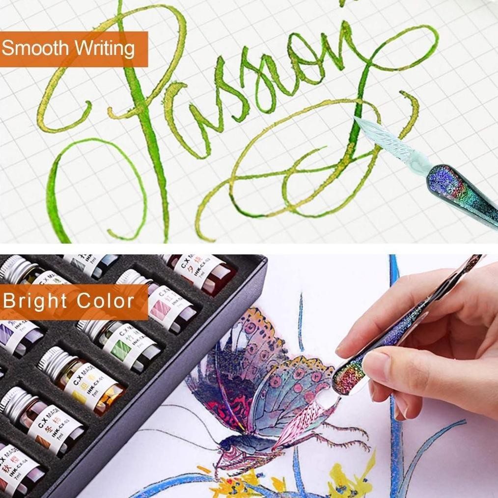 

GV23 Glass Dip Pen Set Dengan 12 Tinta Kaca Calligraphy Set Pena Kaca Viral
