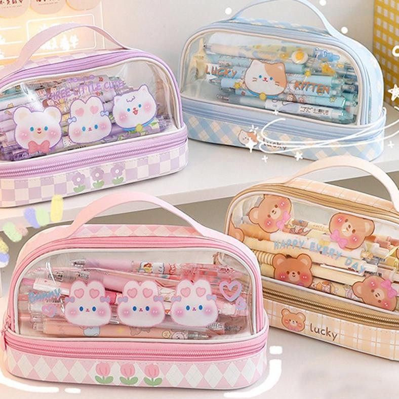 

sr-32 Cartoon Large Capacity Pencil Case Wholesale Student Handheld Pencil Case Storage Bag Cute Cosmetic Bag Stationery Box Hemat