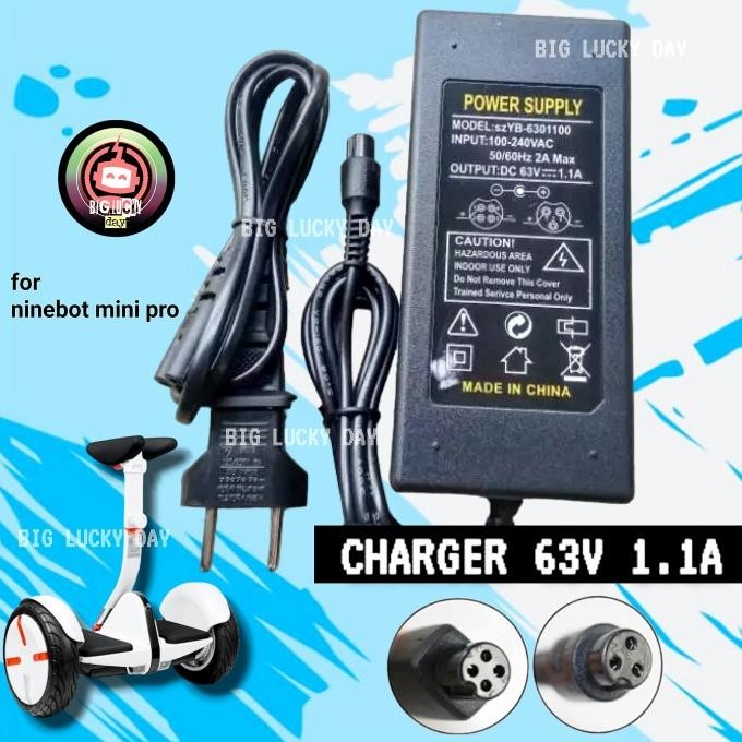 Charger 63V 1.1A Ninebot Mini Pro Cas Casan Sparepart Lubang 3 Dan 4 Original