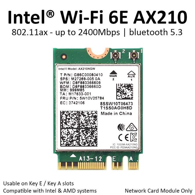 Intel WiFi 6E AX210 Wireless Card Bluetooth 5 AX M.2 NGFF AX210NGW