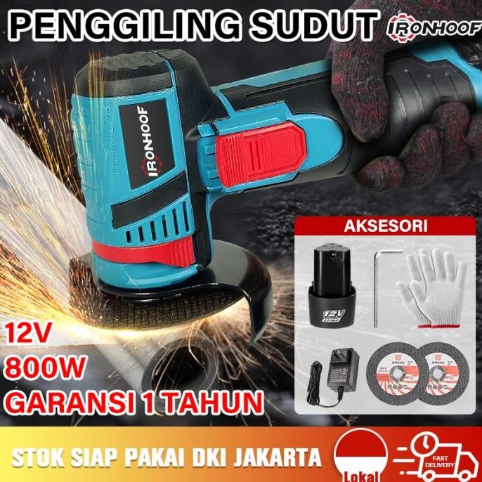 Ironhoof Mini Mesin Gerinda Tangan Brushless Angle Grinder Cordless