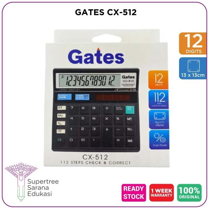 

wes-24 Kalkulator Gates CX-512 12 Digit/Calculator 112 Step Check & Correct Berkualitas