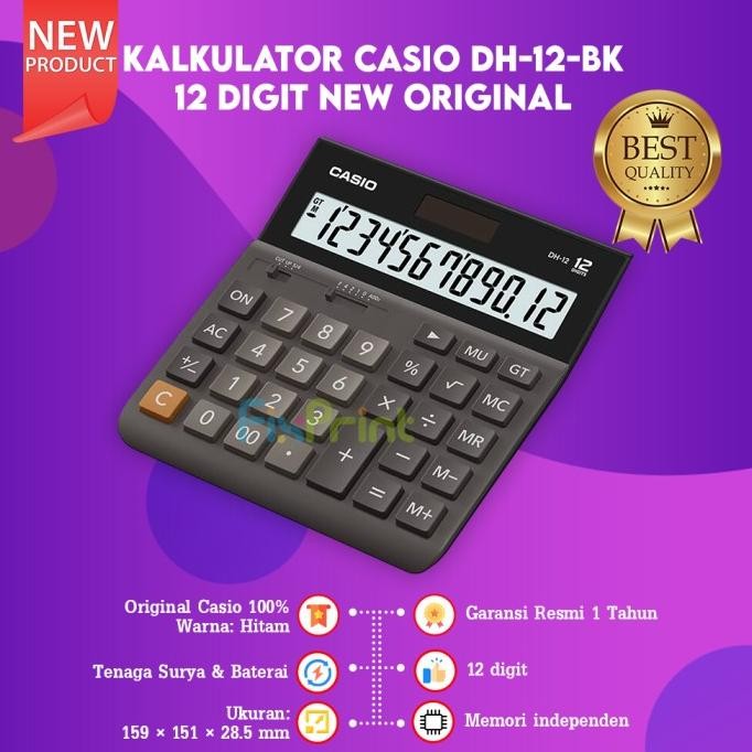 

My56 Calculator Desktop Casio DH-12 Black 12 Digit White DH 12 New Original Terlaris