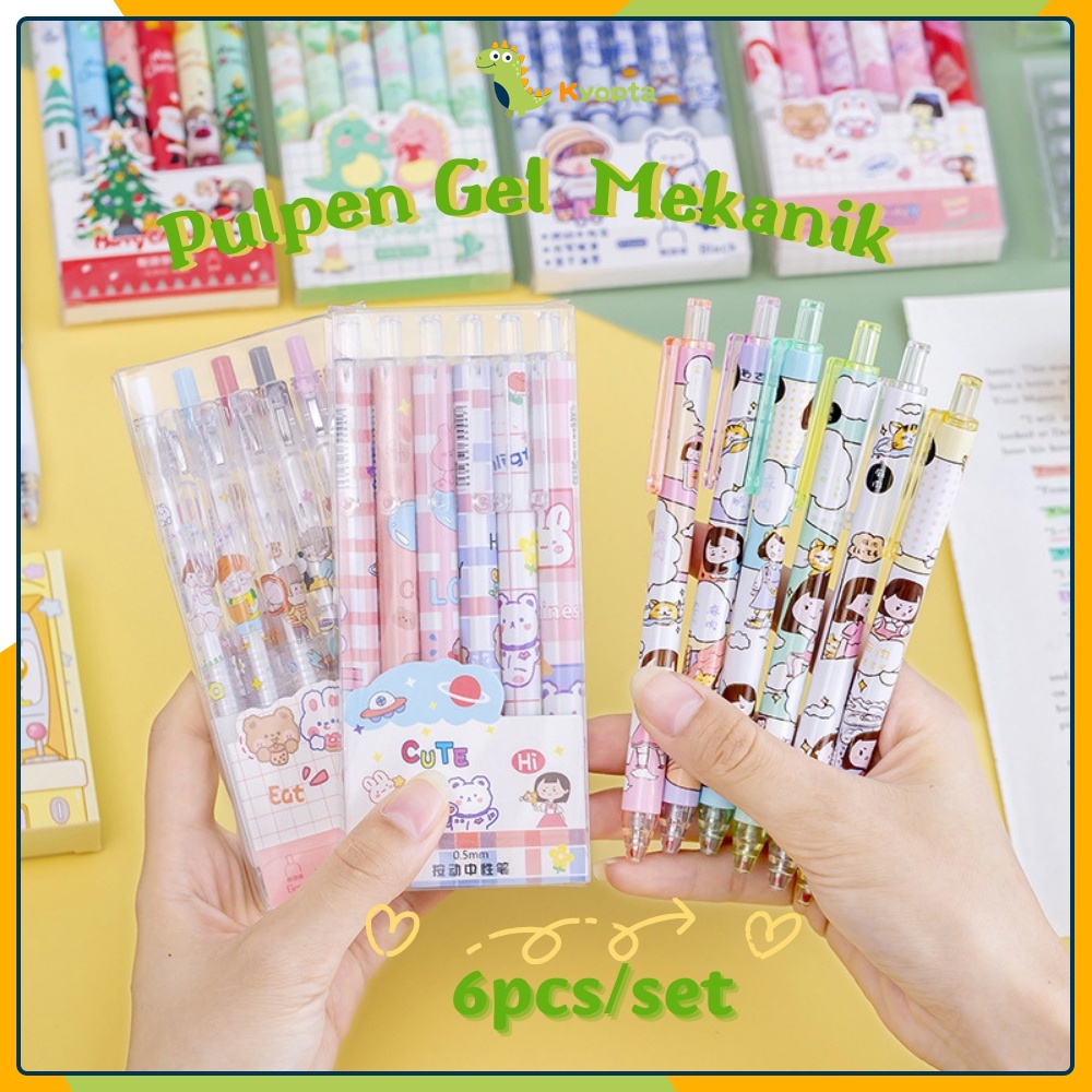 

Kyopta 6pcs Pulpen pen gel mekanik 0.5mm Pen ballpoint mekanik motif kartun