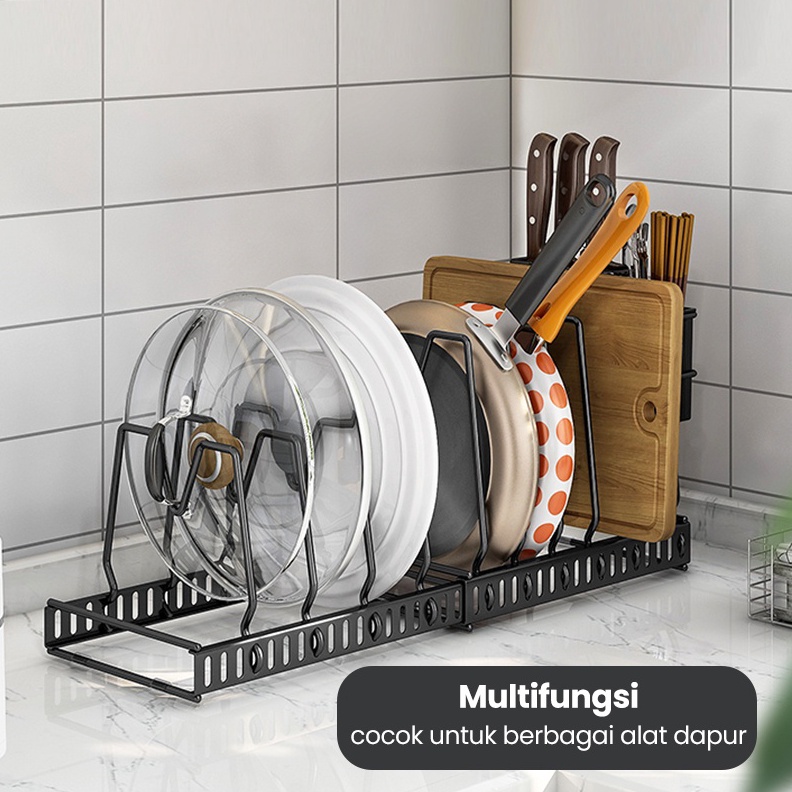 Greenland Rak Piring Rak Tutup Panci Rak Dapur Stainless Steel Rak Tutup Panci Teplon Wajan Talenan 