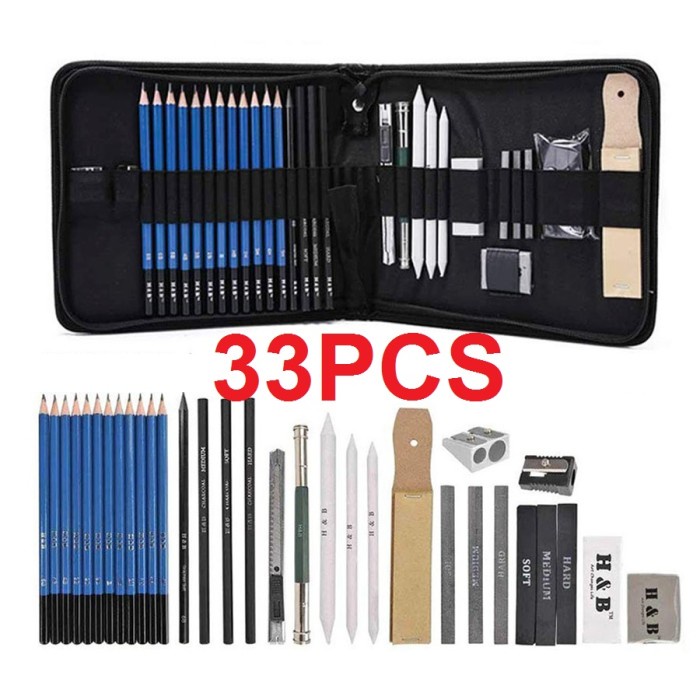 

33PCS/Set Sketch Pensil Pisau Penghapus dan Pensil Gambar untuk Pencil