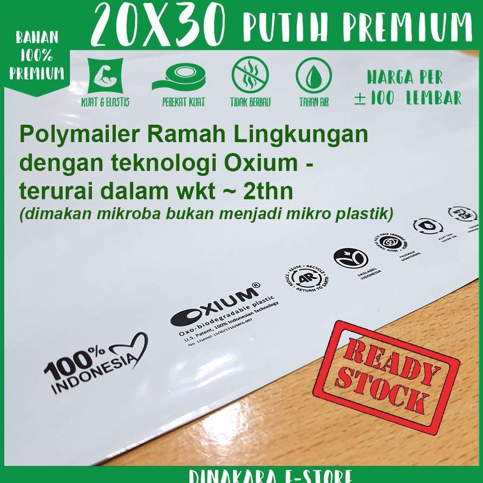 

Terbatas.. Polymailer Plastik ramah lingkungan 20x30 - Putih Premium (isi +/- 100 pcs) NRM