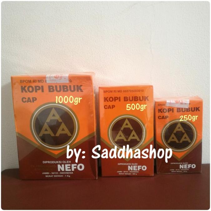 

Kopi Murni Bubuk Hitam Excelsa Nikmat Asli Cap AAA Nefo Jambi 500gram