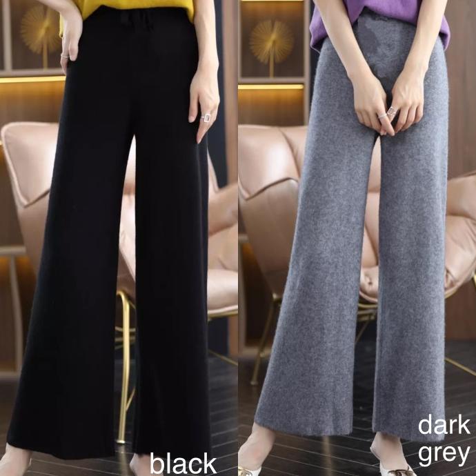 Celana kulot panjang wanita warna sage / kulot knit rajut