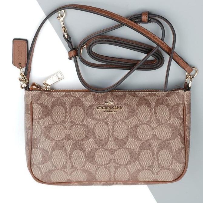 (100% ORIGINAL) Tas COACH Signature Top Handle Pouch Khaki Original