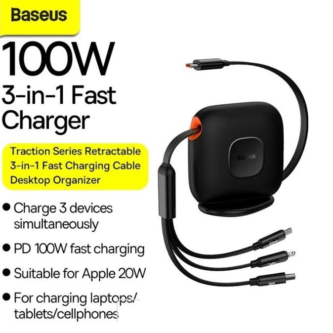 Baseus Retractable Cable 3 in 1 100W Desktop Organizer CAQY000001 CAQY