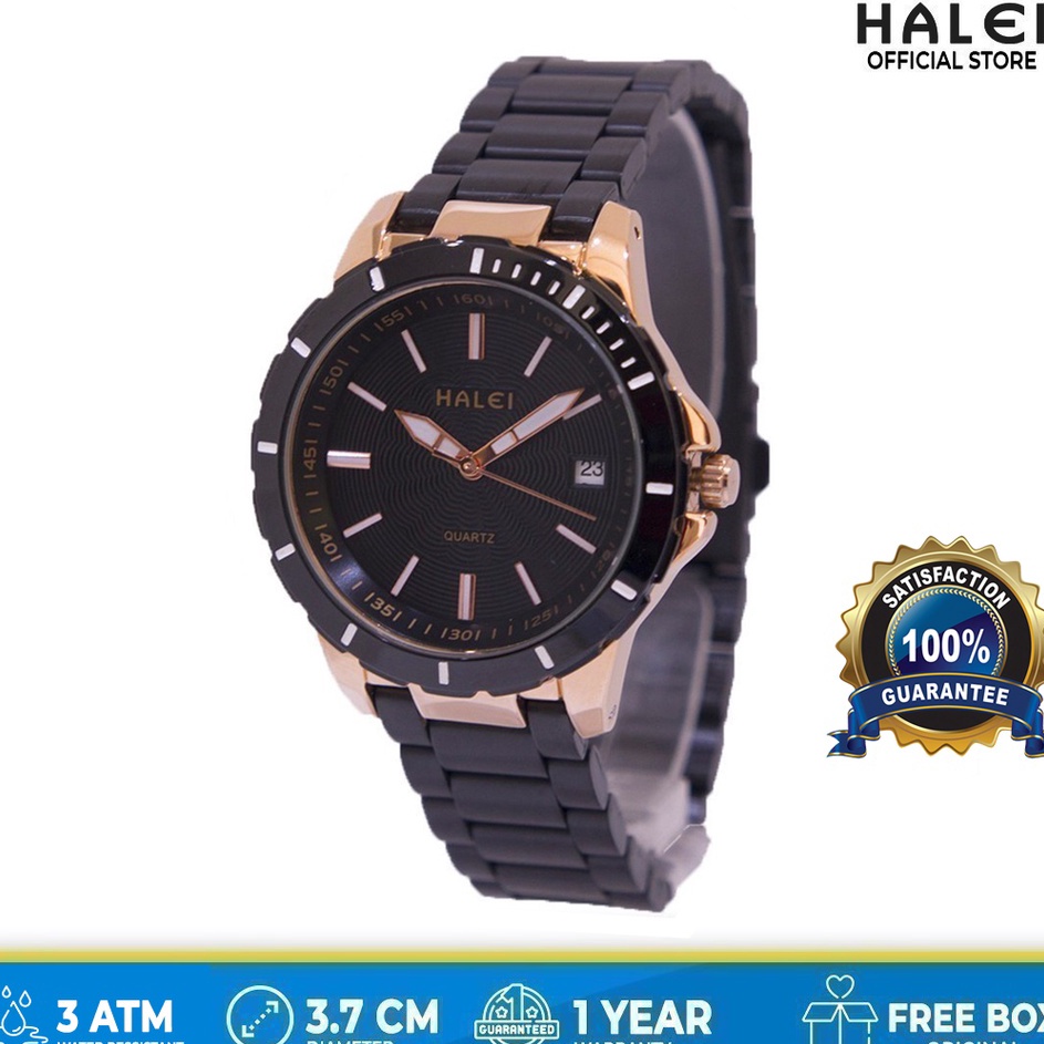 ➳➵✻ Haleiwatch Official Store Garansi Resmi Sporty Elegant Jam Tangan Wanita Halei 8033 L BlackRoseg