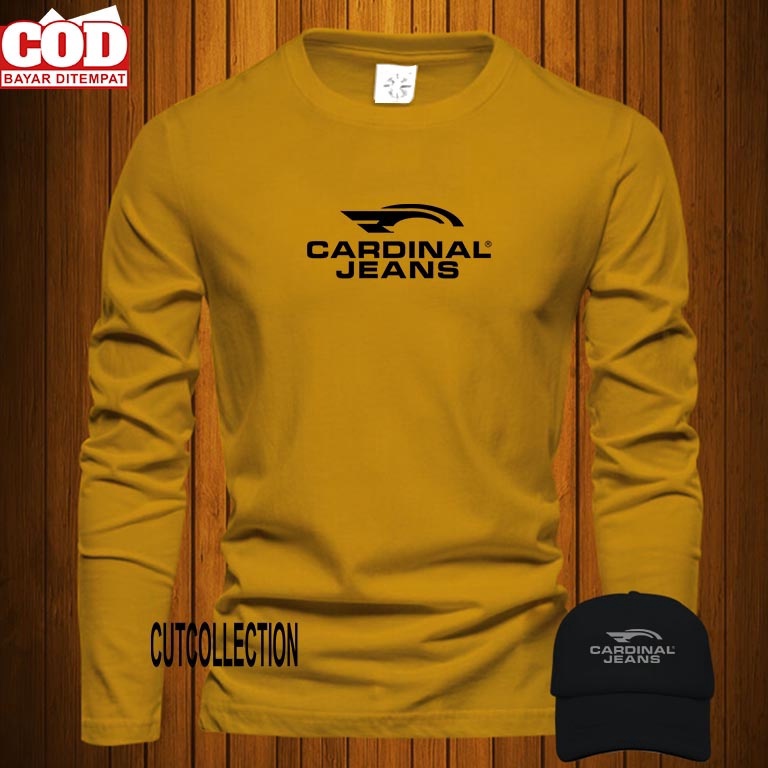 Banyak Dipakai.. Bonuss Topi  Baju Kaos Pria Lengan Panjang / Tshirt Distro Logo Cardinal Jeans Hita