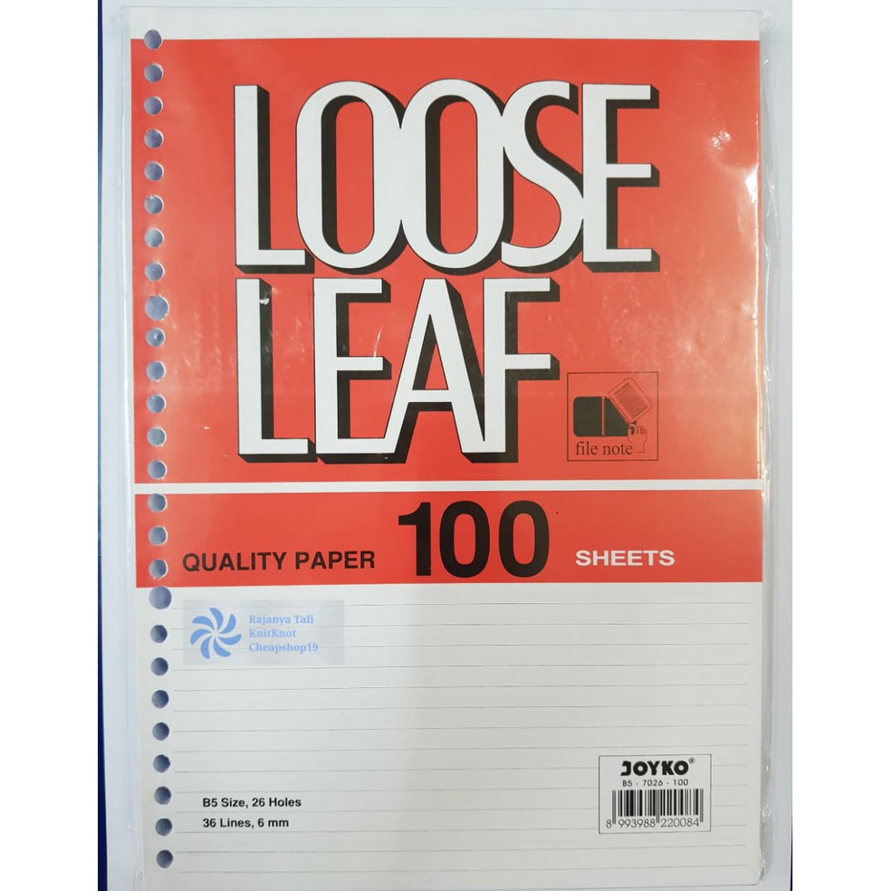 

[CODE BARANG 510EYH] LOOSE LEAF B5 100 LEMBAR / ISI KERTAS BINDER JOYKO MURAH Fast On