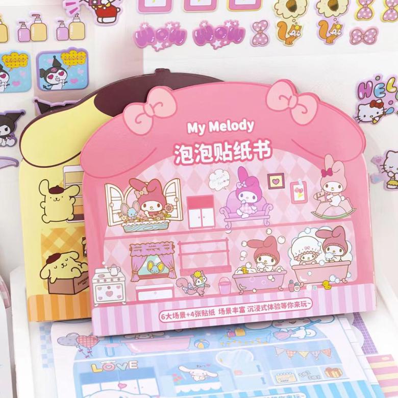 

Terbatas Buku Sticker Diy Kuromi Melody Kitty Bubble 3D Sticker Book Sanrio Home Kri