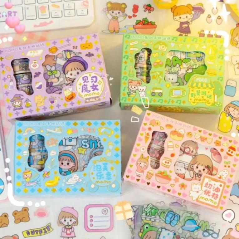 

Terlaris Washi Tape 4 Roll + 10 Lembar Stiker Momo Set Box Jbt