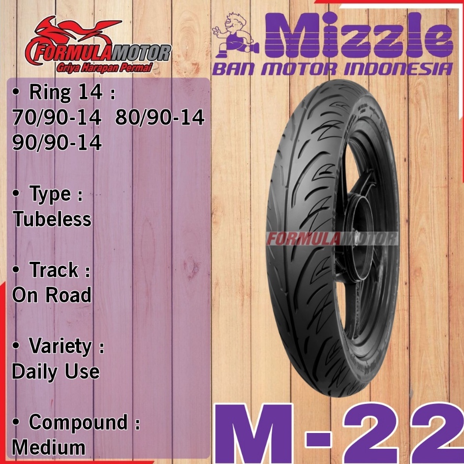 ｀ Mizzle M22 M 22 Ring 14 Tubeless (Pilih Ukuran) - Ban Mizzle Motor Matic/Skuter Ring 14 Tubles q T
