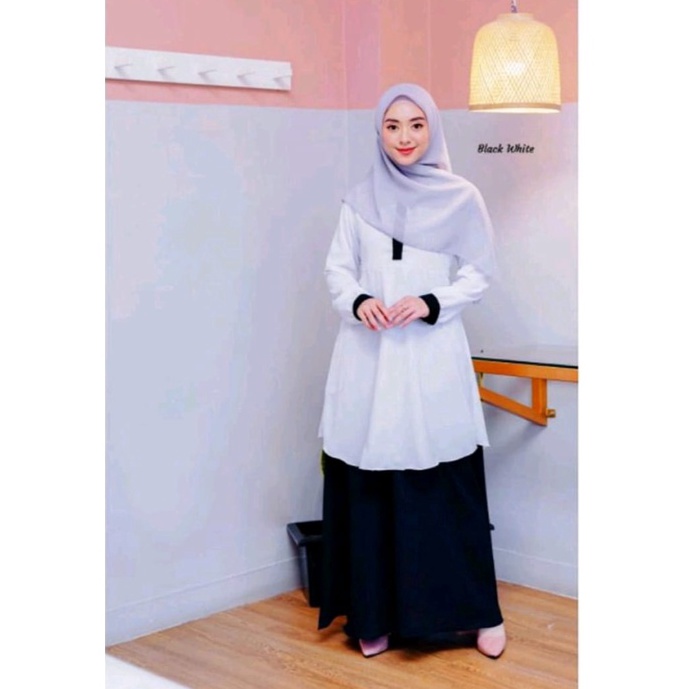 Real produkj8J3v BAJU SERAGAM HITAM PUTIH {TUNIK & ROK }-S-M-L-XL-XXL- SETELAN PNS GAMIS SERAGAM KER