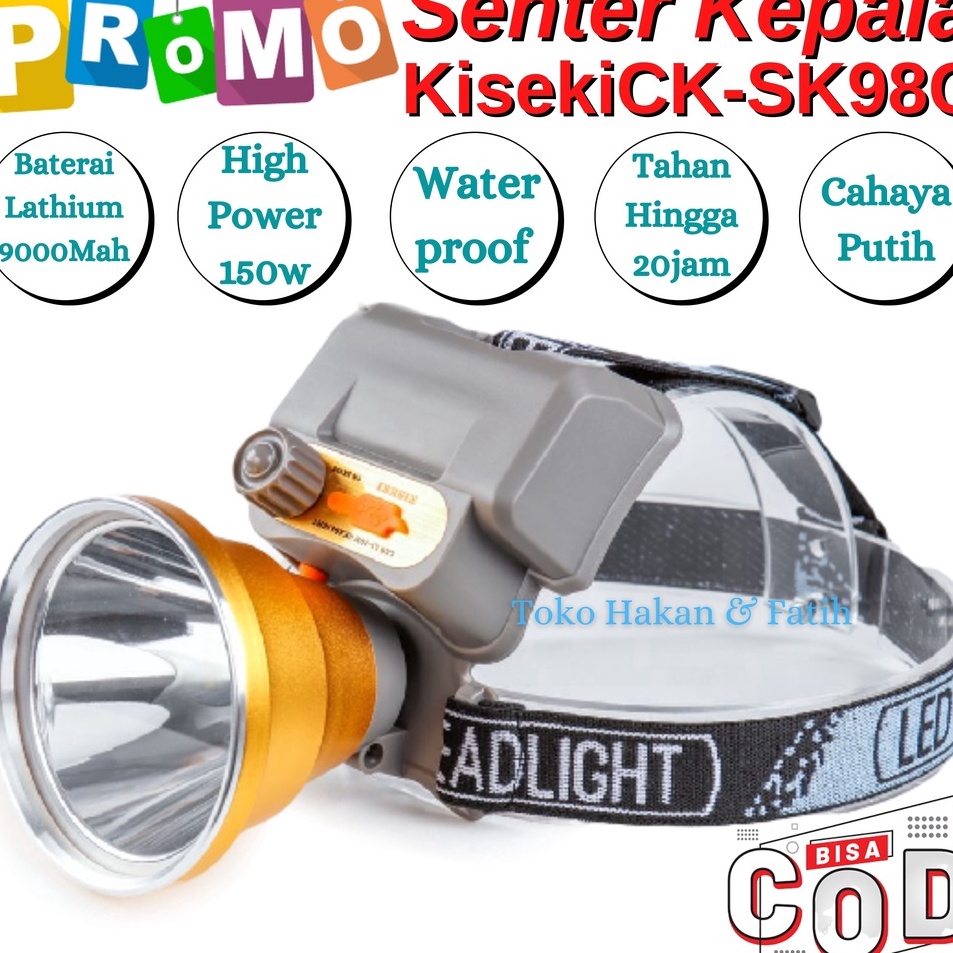 ☢Wkw Senter Kepala Cas KISEKI CK-SK98G SUPER TERANG 150 Watt Tahan 20Jam | Headlamp Kiseki CK SK 98G