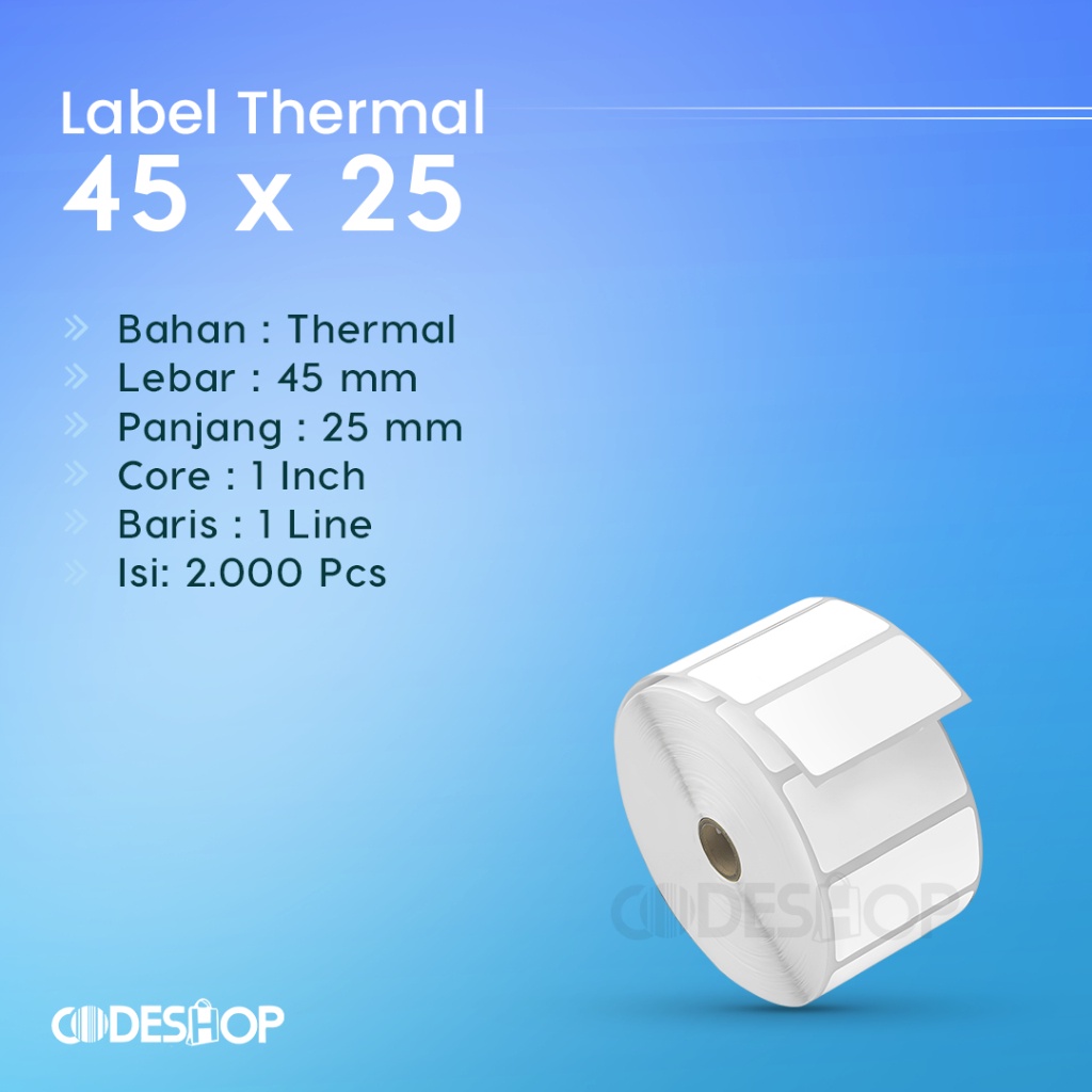 

Stiker Label Direct Thermal 45x25 mm 1 Line isi 2000 Pcs Gap Perforasi