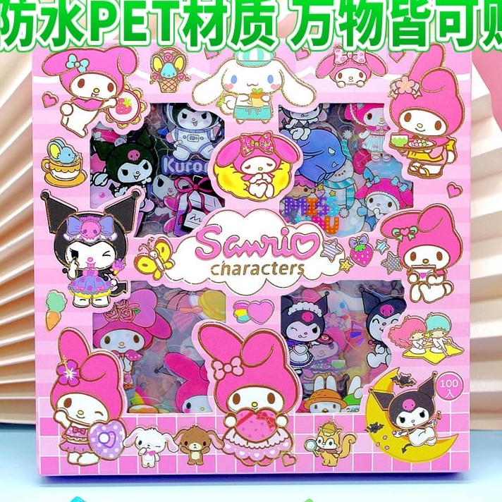 

(✓ U➸LO] Sticker Lucu 2D Sanrio Karakter Kuromi dan Melody Isi 100 Lembar Per Box- supeer.keren!