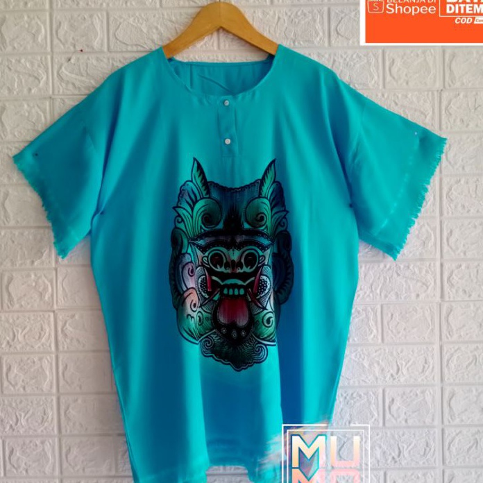 Terkini biru laut - baju Barong Bali pria wanita - Kaos Bali - Kaos Pantai - baju pria wanita - muma