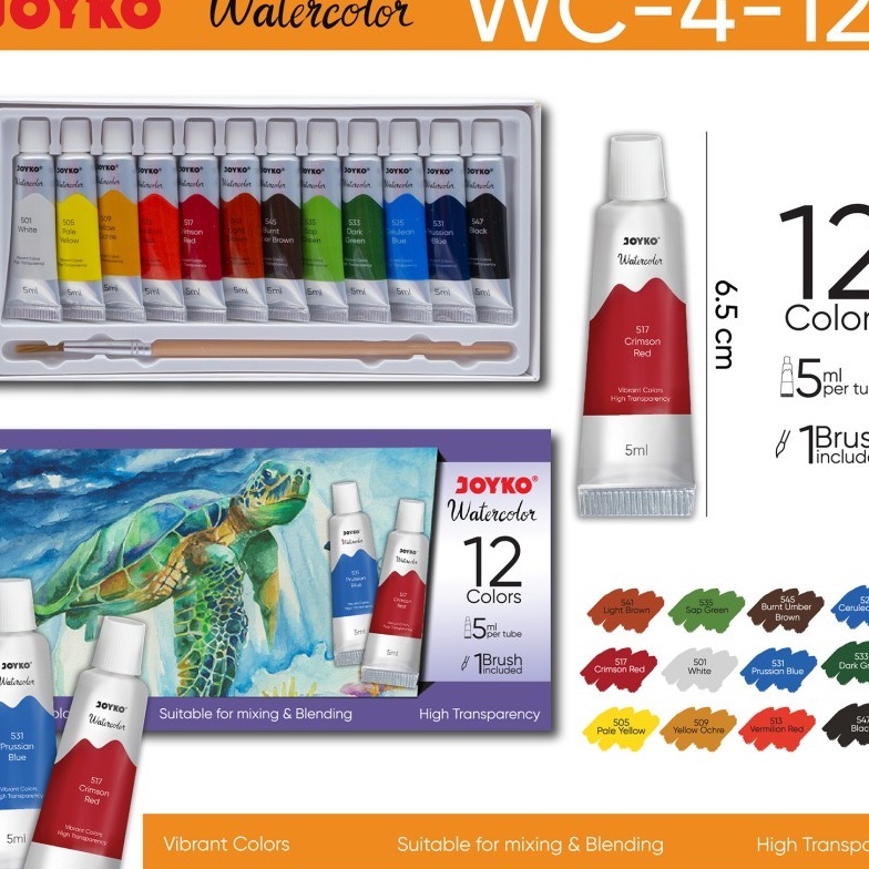 

(MD♥/I➛] Water Color JOYKO 12 Warna/Watercolor Set Cat Air WC4-12 Free Kuas/ superr.keren.!!