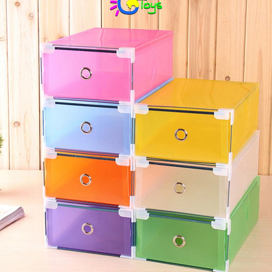 Super Laris CR-C598 Kotak Sepatu Lipat Transparan Tebal Serbaguna Dengan List Besi / Kotak Penyimpan