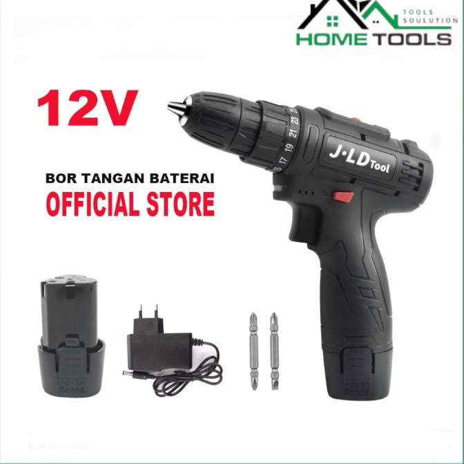 TERMURAH JLD Tols Bor Tangan Cordless Drill 1 Baterai 12S Mesin Bor Cordless 12 Volt Bor Batrai 10mm