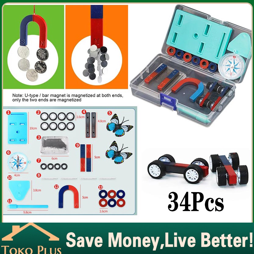 

Seller 34Pcs/Set Science Magnet Mainan Edukasi Komplit Praktek Elektromagnet, Medan Magnet, Gaya Grafitasi, Scientific Electricity Circuit Magnet Explore Desire Stimulation Magnetic Power Kit 9AH