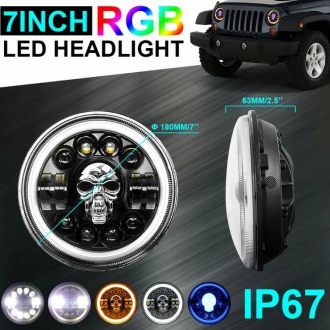 DAYMAKER 7 INCH 80 W ENGLE EYE RGB 12-24 V JEEP JK WRANGLER TENGKORAK