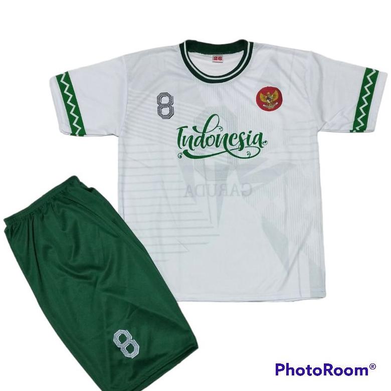 Beli 2 Murah Setelan Timnas Indonesia Terbaru/Setelan Baju Bola Anak Umur 2-12 Thn/Gratis Sablon Nam