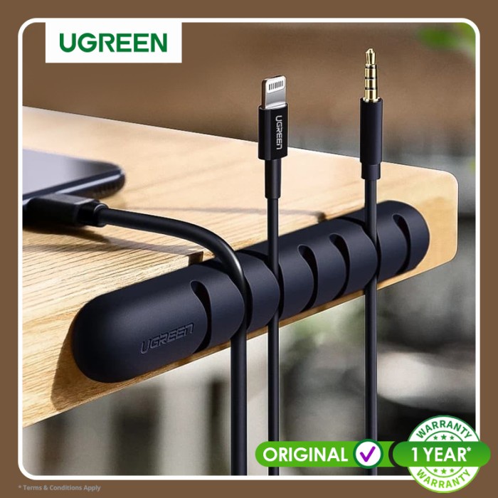 

Terlaris Ugreen Cable Organizer Silicone Flexible Cable Manage Black- 50320