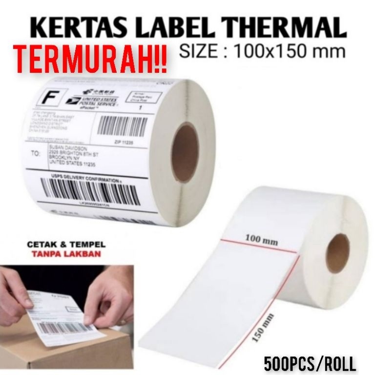 

VDQP0715 LABEL STICKER THERMAL 100 x 150MM ISI FULL 500pcs ALAS PLASTIK TERMURAH_TERBARU...050