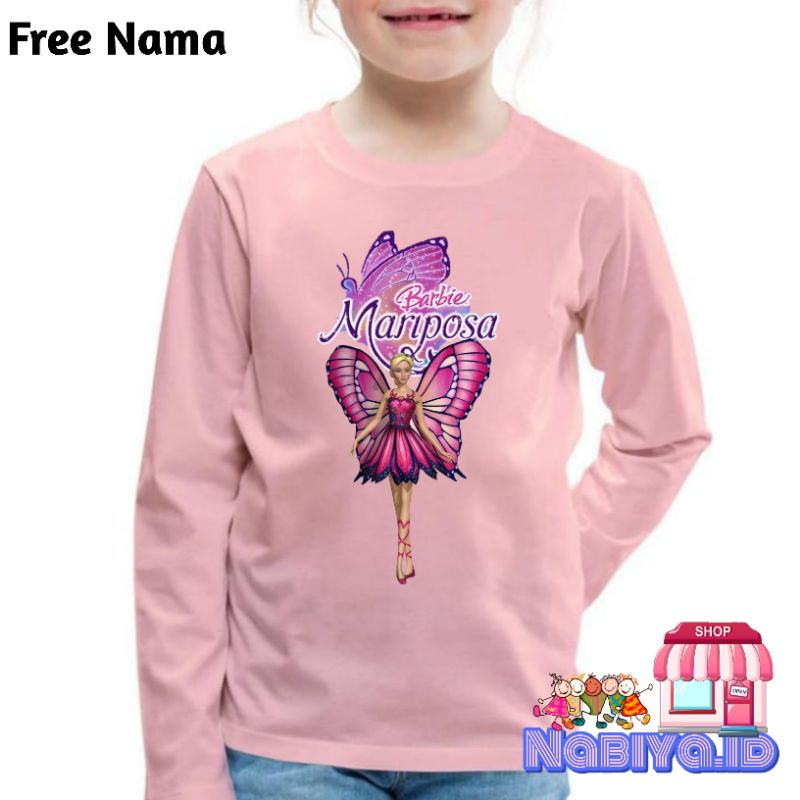 BAJU ANAK KAOS ATASAN ANAK PEREMPUAN COSTUME GAMBAR BARBIE MARIPOSA BAHAN PREMIUM FREE NAMA