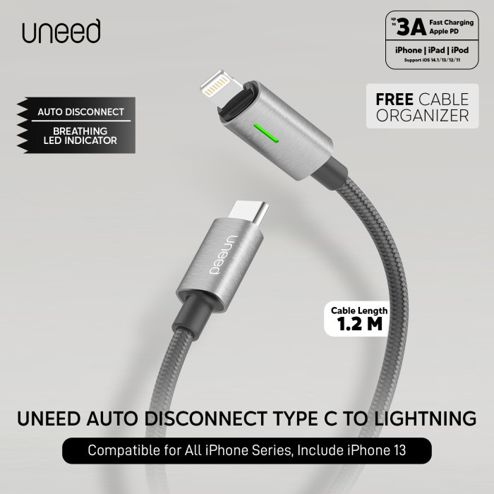 UNEED KABEL DATA AUTO DISCONNECT TYPE C TO IPHONE LIGHTNING - UCB45CI