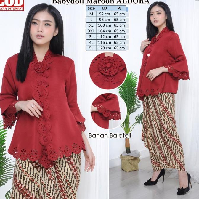Atasan kebaya merah Aldora / Kebaya modern / Kebaya merah maron