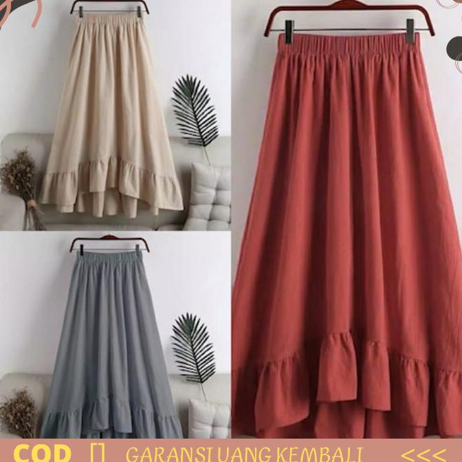 Rok Maxi Skirt Bawahan Wanita Panjang Linen Model Terbaru