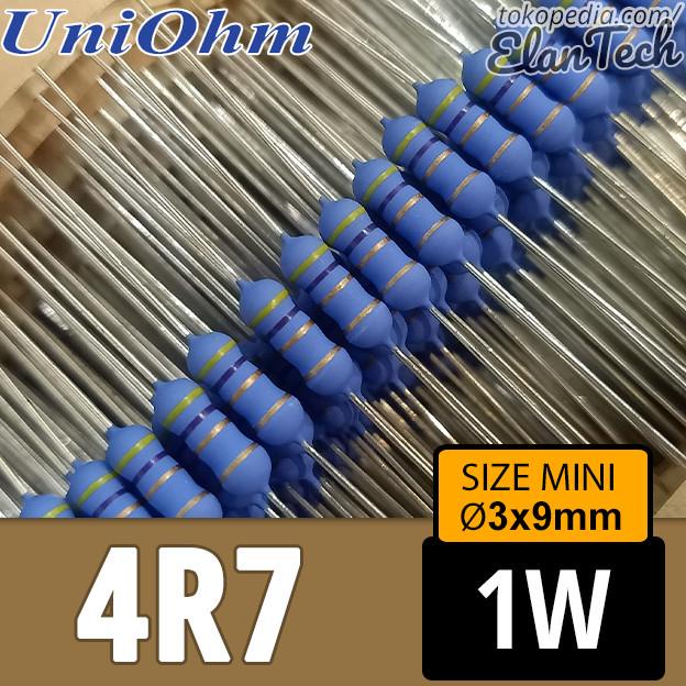 Resistor 4R7 1W Uniohm Metal Oxide 4.7 Ohm Mini Size 0.5W Elantech