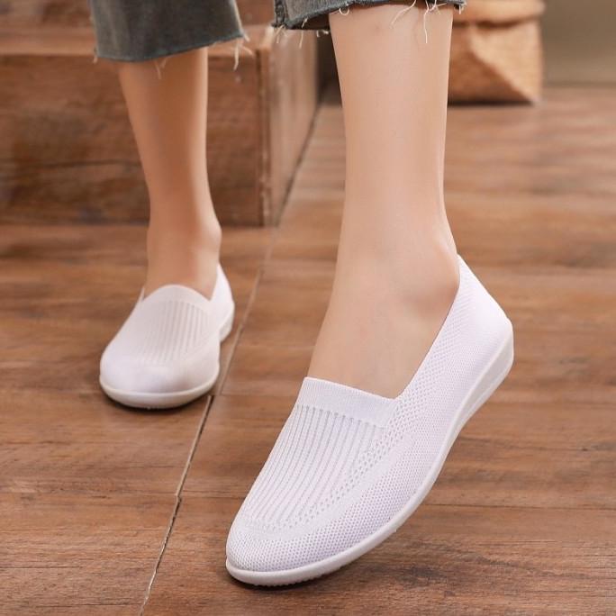 lv0175 sepatu slip on putih wanita import rajut sepatu wanita sport